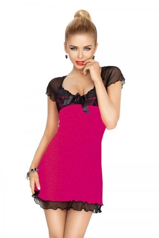 Irina chemise pink natkjole m. sort blonder & mesh