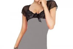 Irina chemise grå natkjole m. sort blonder & mesh